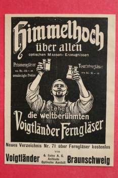 Blatt Historische Werbung Voigtländer Fernglas 1905 Braunschweig Himmelbach Prismengläser